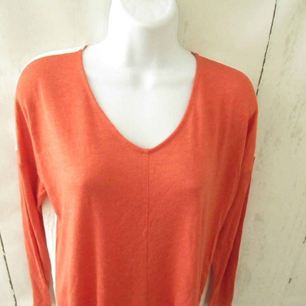 Ann Taylor LOFT Lounge Top M Medium Orange V Neck Long Sleeve - Picture 2 of 6